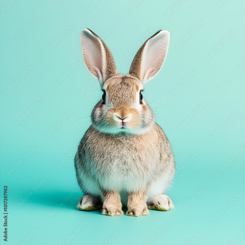 Fototapeta premium Adorable rabbit posing against a mint green background