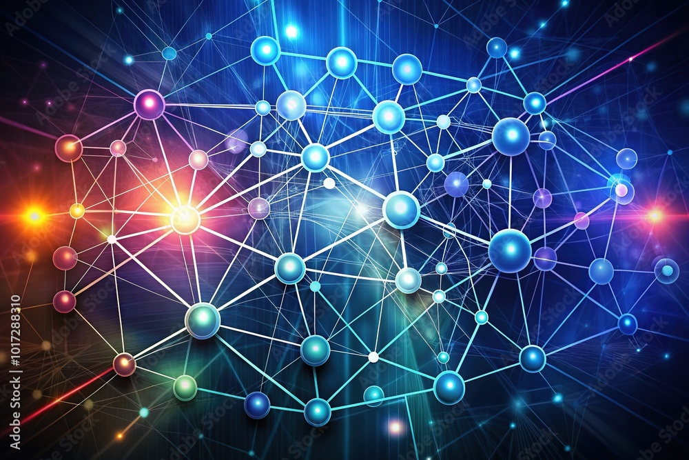 A stylized digital illustration of a network graph icon, represented by a series of interconnected nodes and lines, on a modern abstract background. A stylized digital illustration of a network graph icon, represented by a series of interconnected nodes and lines, on a modern abstract background.