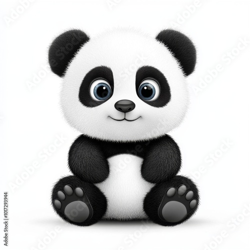 Cute Cartoon Panda Bear Sitting with White Background