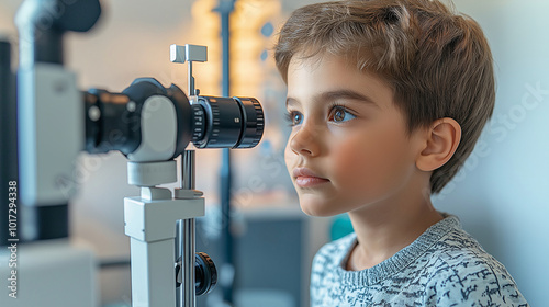 Children Vision Care, a child having their vision checked with an eye chart, with copy space, Child Health Day photo