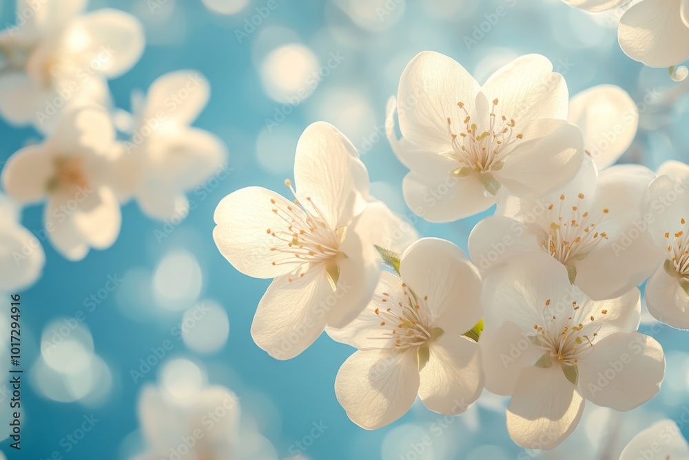 White Flower Bloom Close up Against Blue Sky Background