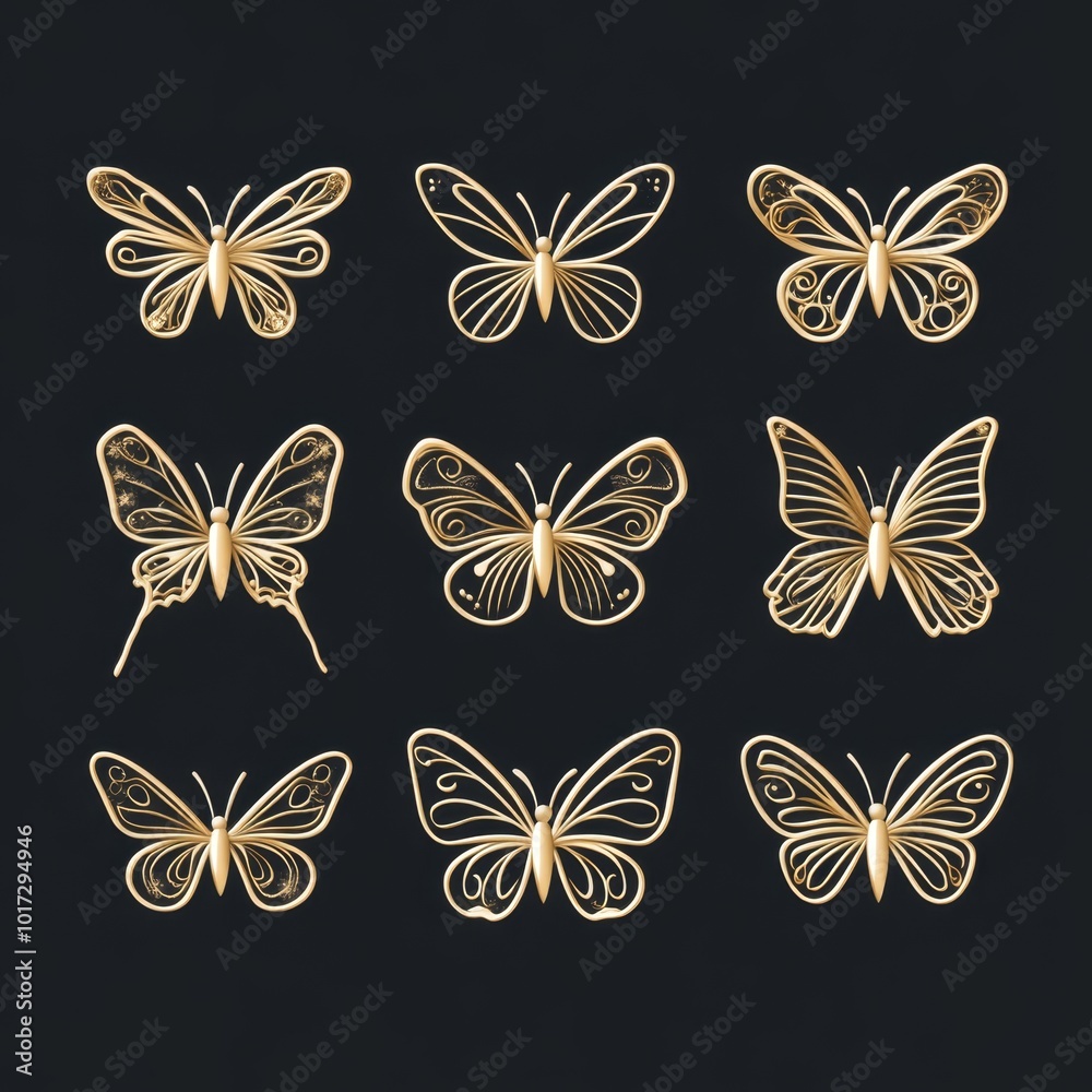 Fototapeta premium Golden Butterfly Collection Elegant Vector Graphic Design Set