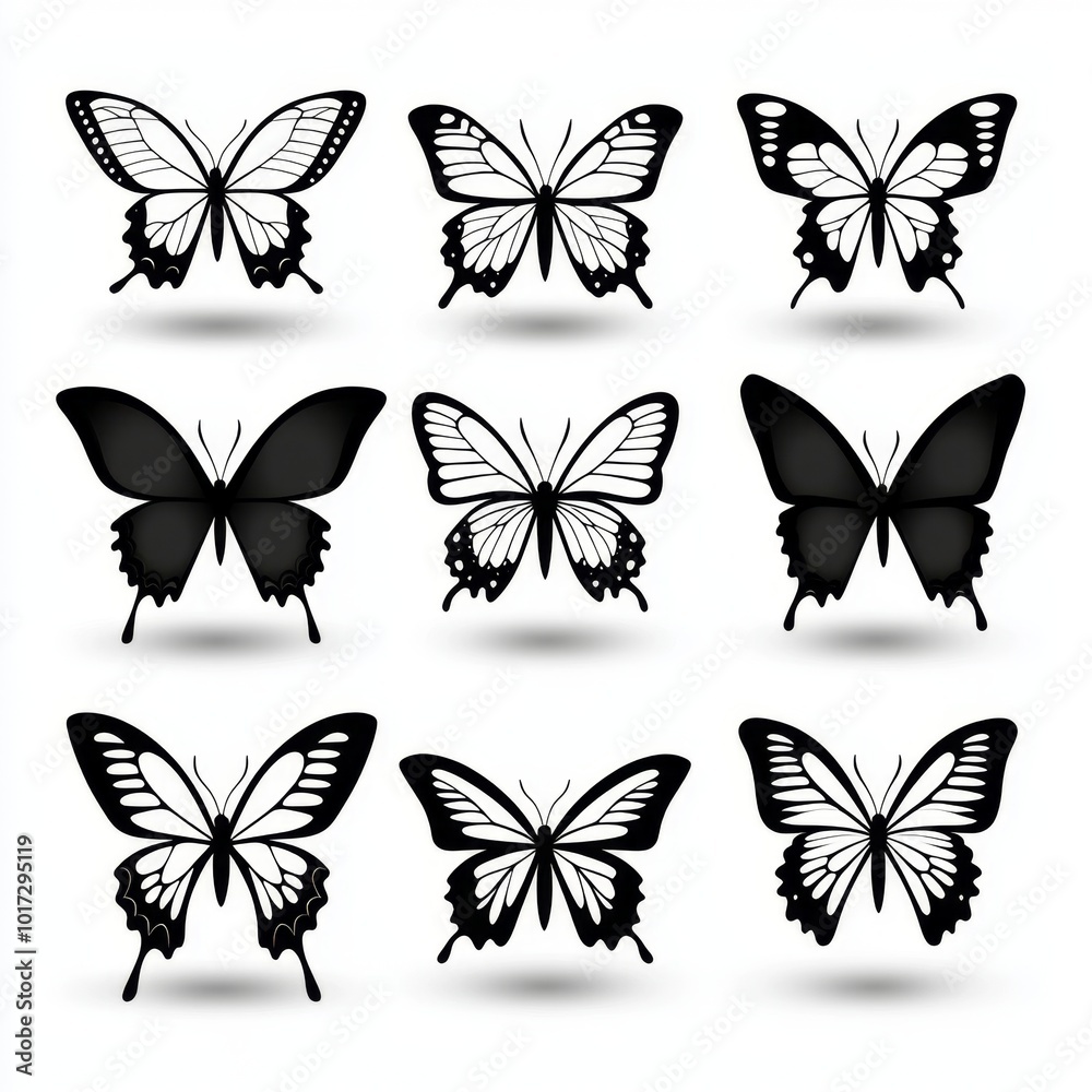 Black Butterfly Silhouette Vector Set Black Butterfly Silhouette Vector Set