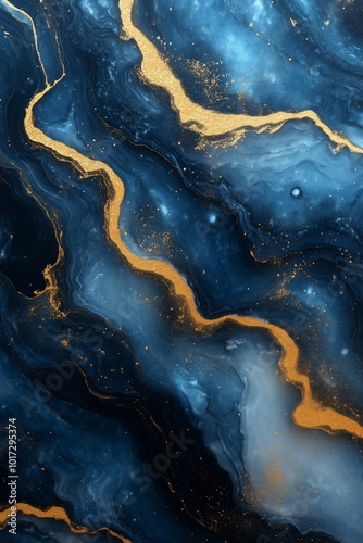 Abstract blue marble texture with gold accents creating a luxurious visual effect.