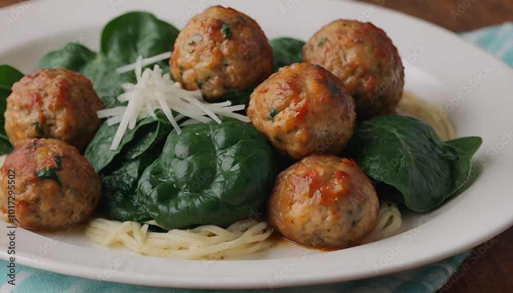 chicken and spinach meatballs on a plate chicken and spinach meatballs on a plate