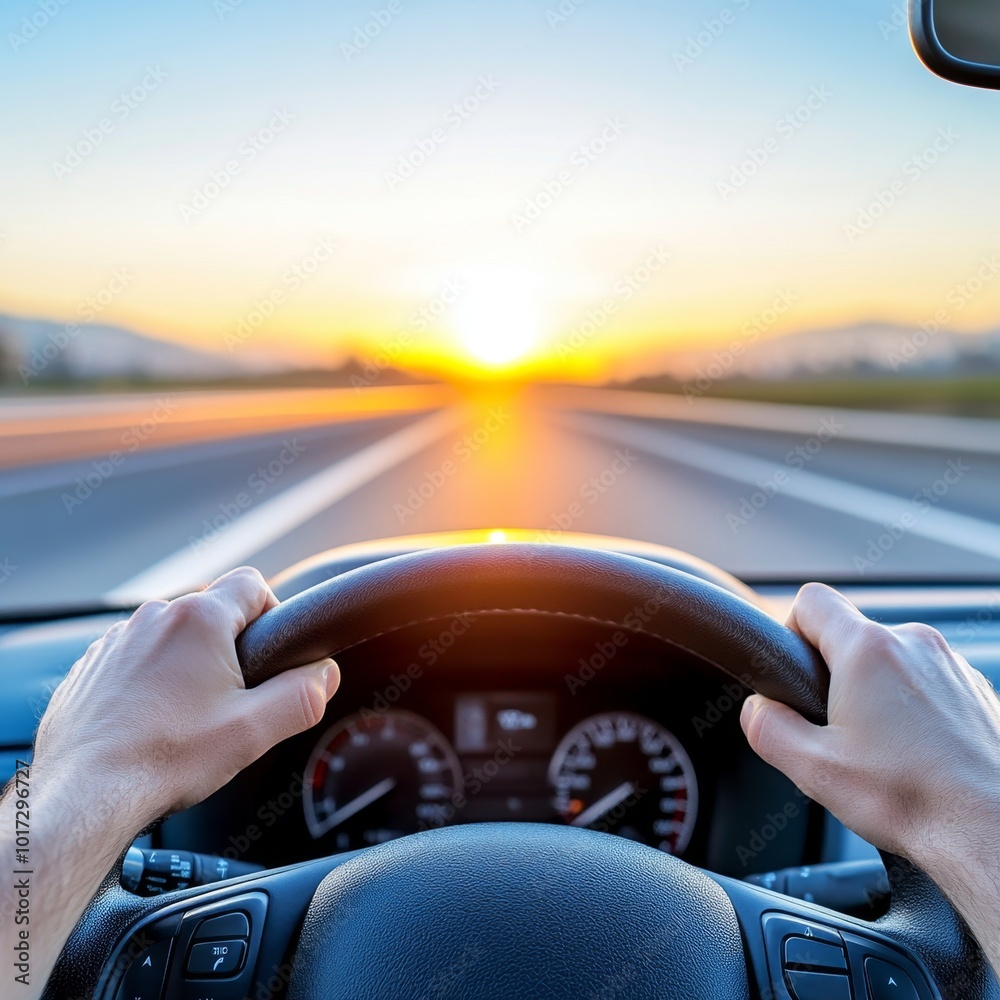 Obraz premium Driving into the Sunset on a Highway