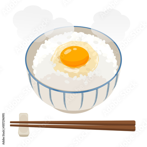 卵かけご飯 箸付きのベクターイラスト