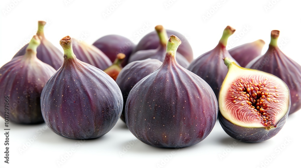 Fresh figs, purple skin and soft texture, isolated on white background Fresh figs, purple skin and soft texture, isolated on white background