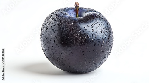 Ripe black plum, isolated on white background, no shadows photo