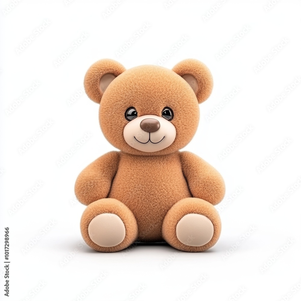 Fototapeta premium Cute Plush Brown Teddy Bear Toy Sitting Isolated on White Background