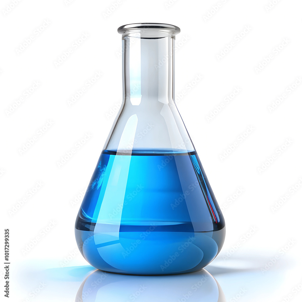 laboratory flask with blue liquid
