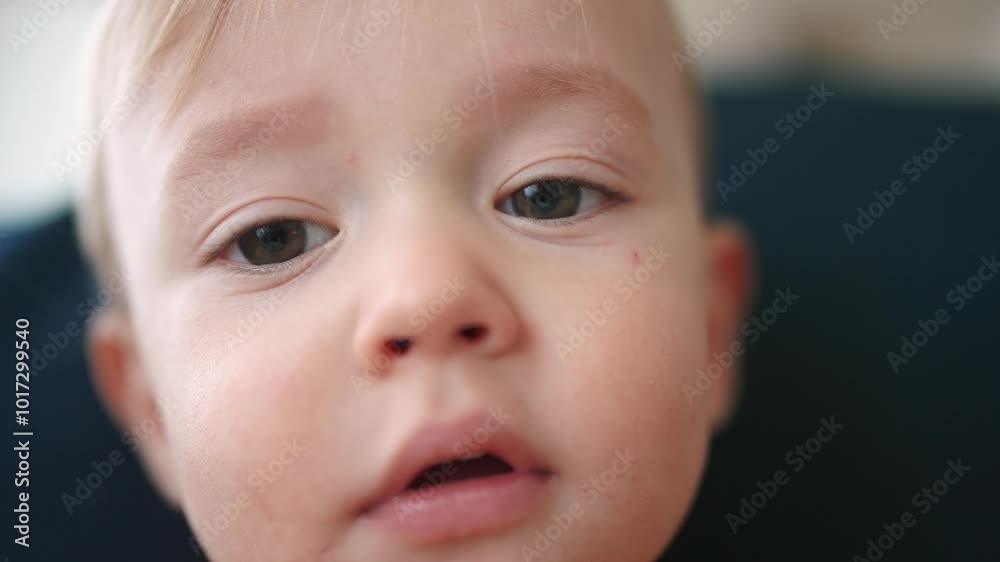 baby portrait close-up looking at the camera. happy family kid dream concept. baby blond indoors at home looking at the camera lifestyle. child son smiling sitting on the sofa close-up baby portrait close-up looking at the camera. happy family kid dream concept. baby blond indoors at home looking at the camera lifestyle. child son smiling sitting on the sofa close-up