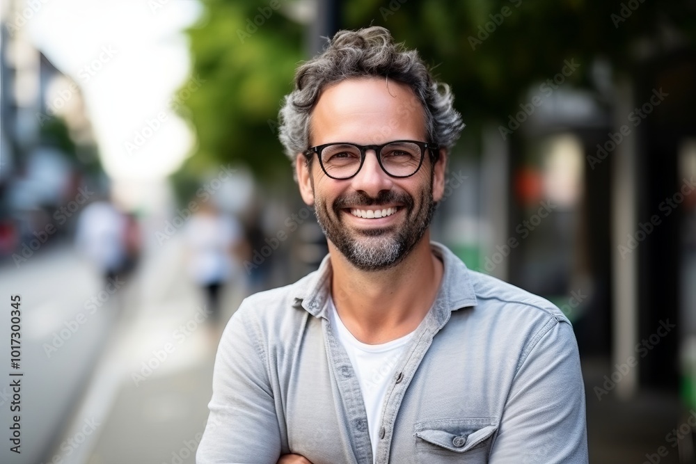 Portrait of a handsome man with glasses smiling at the camera outdoors Portrait of a handsome man with glasses smiling at the camera outdoors