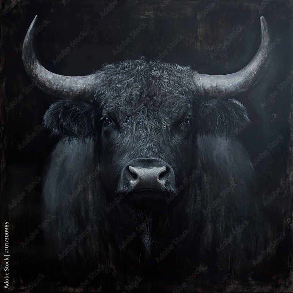 Naklejka premium Black Bull Portrait: A Striking Animal Painting