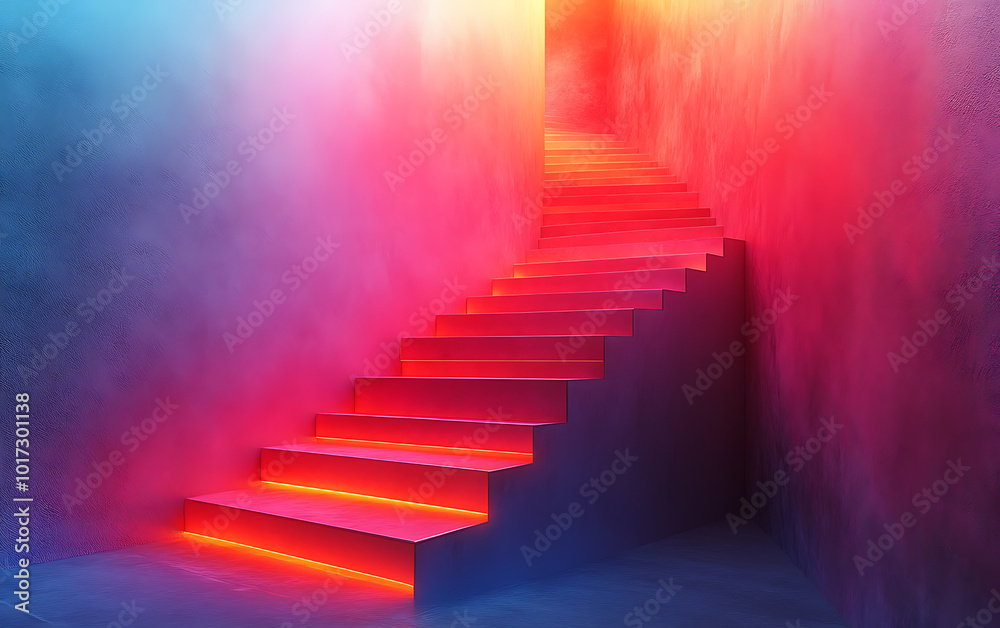 Vivid Ascent: 3D Staircase with Color Gradient Vivid Ascent: 3D Staircase with Color Gradient