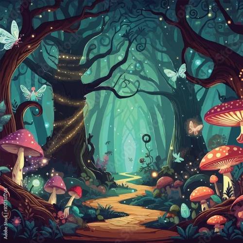 a forest with a forest path and a forest with a forest path.