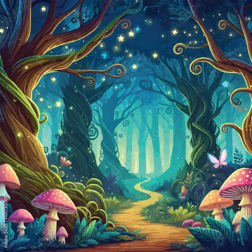 a forest with a forest path and a forest with a forest path.