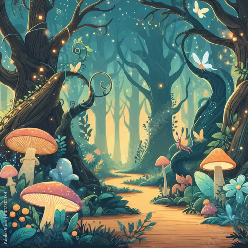 a forest with a forest path and a forest with a forest path.