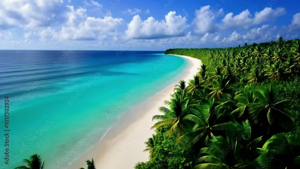 A serene tropical beach with clear water, white sand, and lush palm trees under a bright blue sky. Perfect for relaxation and vacation. A serene tropical beach with clear water, white sand, and lush palm trees under a bright blue sky. Perfect for relaxation and vacation.