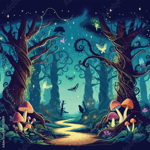 a forest with a forest path and a forest with a forest path.