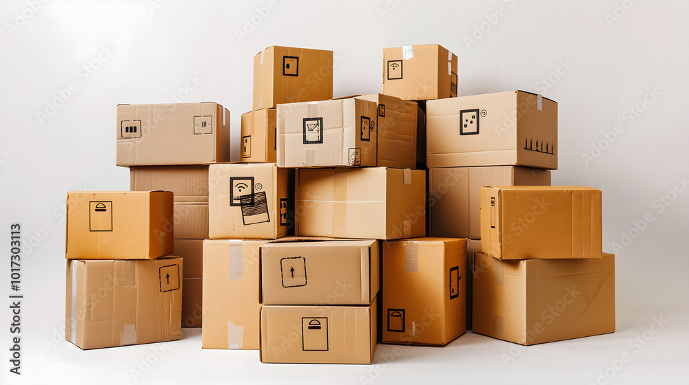 arranged Stack of cardboard boxes, arranged Stack of cardboard boxes,