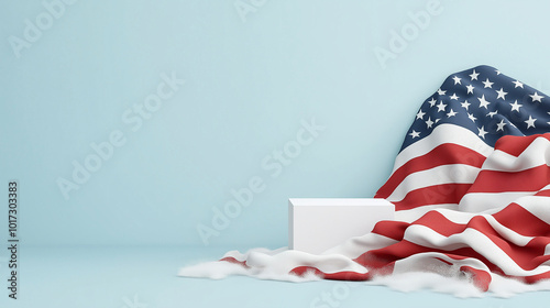 American Flag Draped on Minimalist Display Podiums
