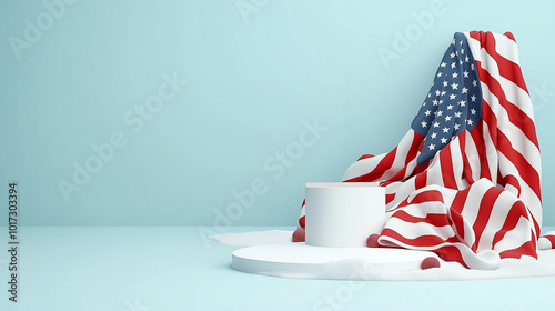 American Flag Draped on Minimalist Display Podiums photo