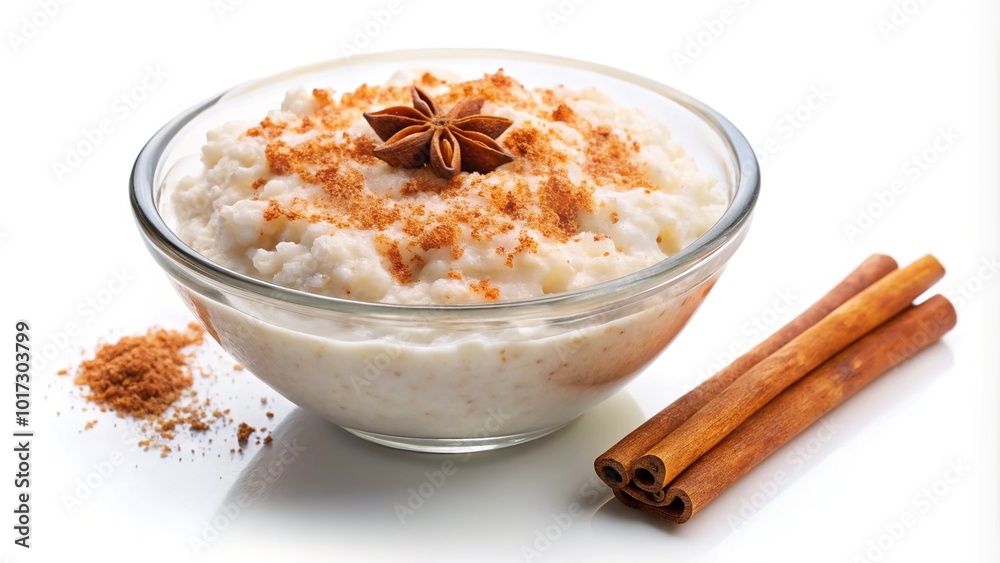 Treat yourself to a delightful breakfast with this healthy rice pudding sprinkled with cinnamon flakes, an ideal fresh option for daily indulgence. Treat yourself to a delightful breakfast with this healthy rice pudding sprinkled with cinnamon flakes, an ideal fresh option for daily indulgence.