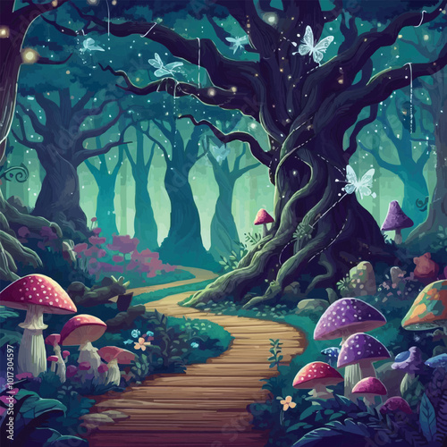 a forest with a forest path and a forest with a forest path.