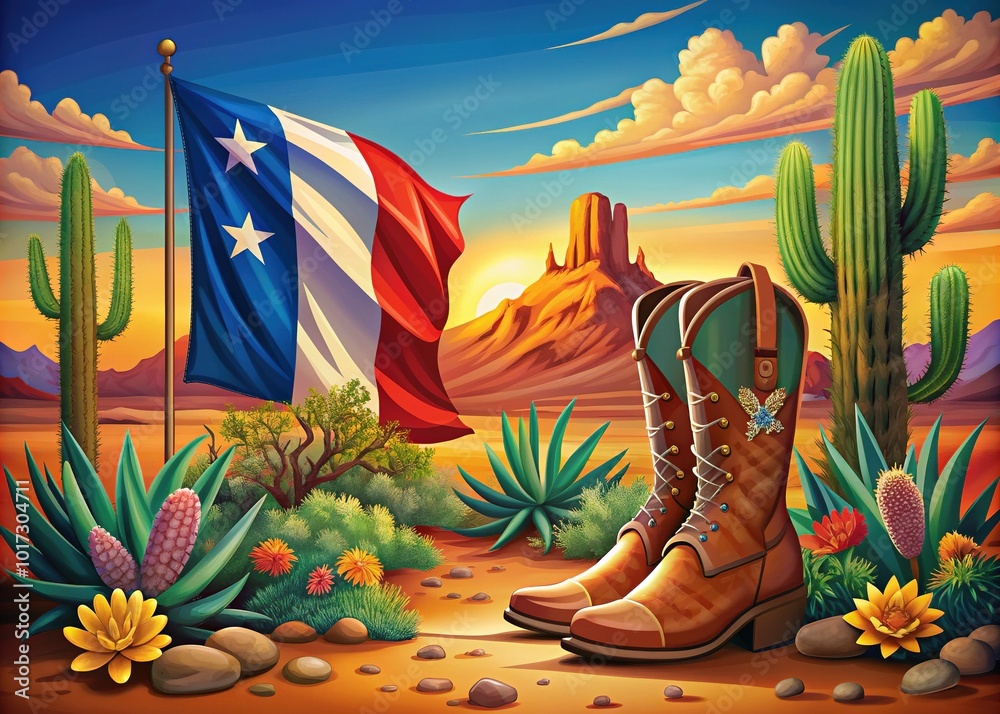 Vibrant illustration of the Lone Star State, featuring a stylized Texas ...
