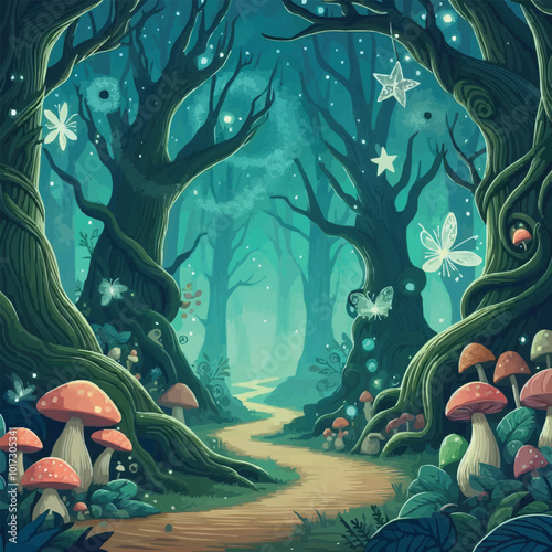 a forest with a forest path and a forest with a forest path.