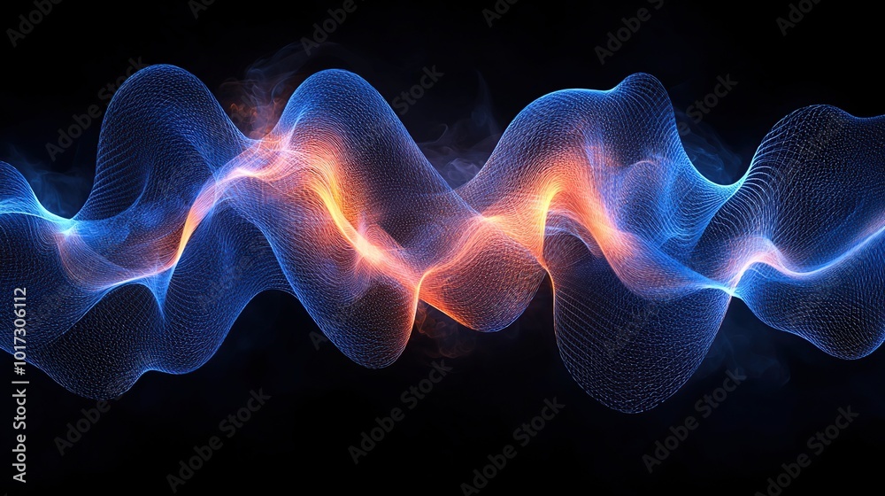Obraz premium Abstract blue and orange wave on black background.