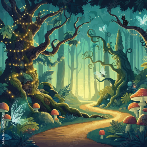 a forest with a forest path and a forest with a forest path.