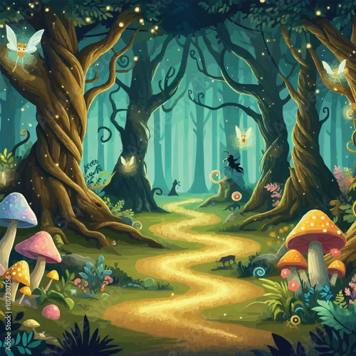 a forest with a forest path and a forest with a forest path.