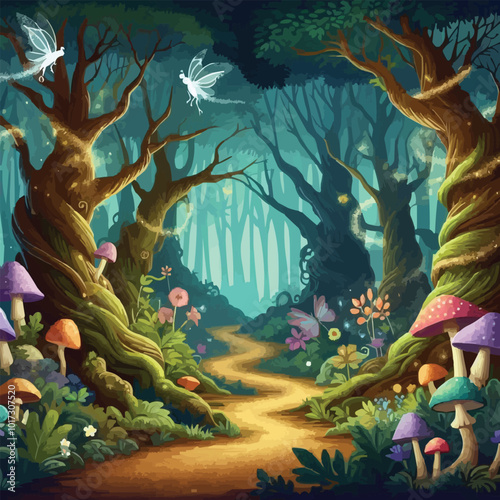 a forest with a forest path and a forest with a forest path.