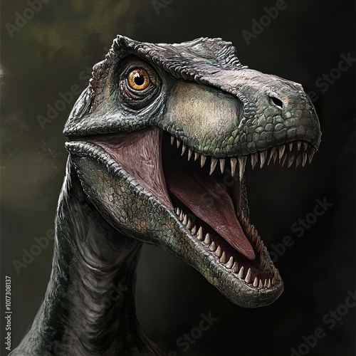 Velociraptor Dinosaur Portrait - Prehistoric Creature Illustration