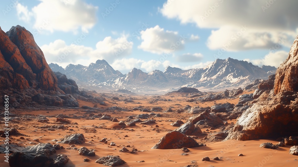 Naklejka premium Martian landscape with rocky terrain