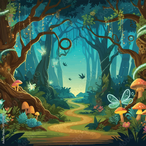 a forest with a forest path and a forest with a forest path.