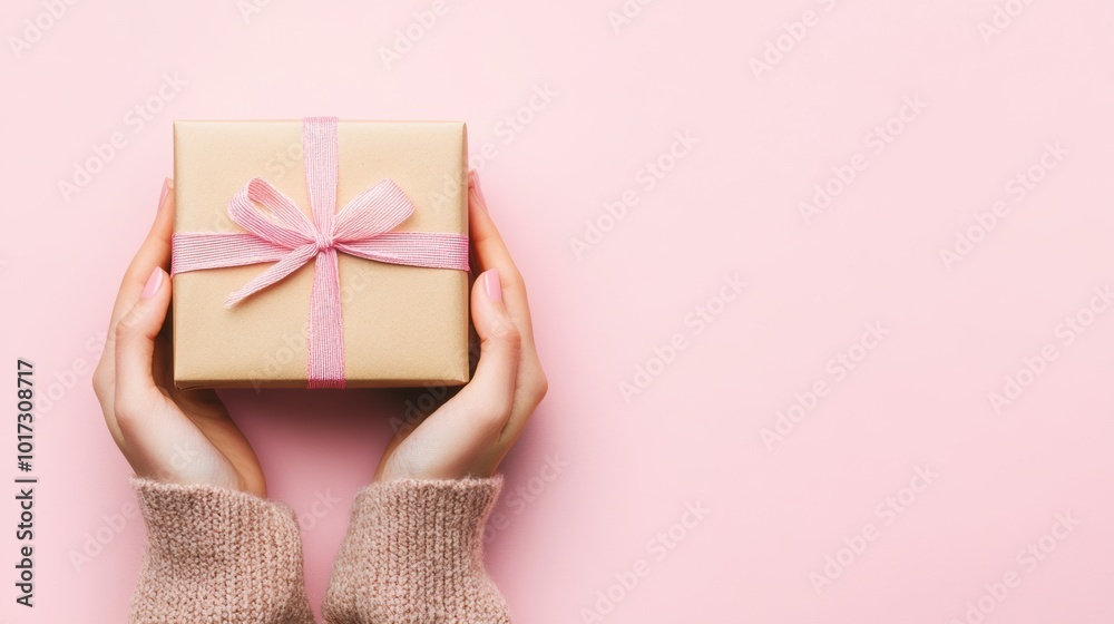 Female's hand holding a gift box Female's hand holding a gift box
