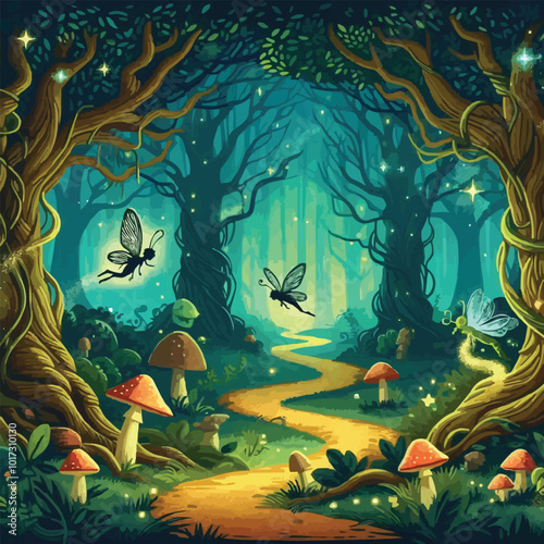 a forest with a forest path and a forest with a forest path.
