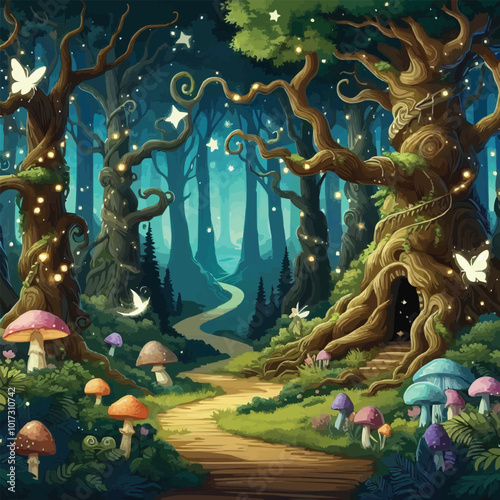 a forest with a forest path and a forest with a forest path.
