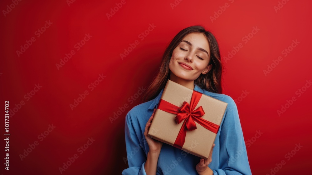 Happy female with gift box in holiday season. Happy female with gift box in holiday season.
