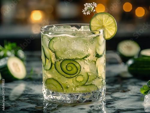 Cucumber and elderflower cocktail with lime