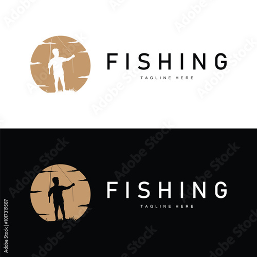 fishing logo black silhouette angler design and outdoor sunset