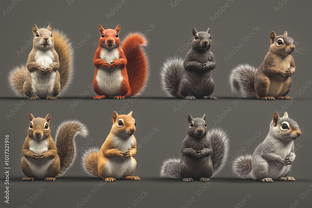 Fototapeta premium Cute Squirrels in Red Brick Setting