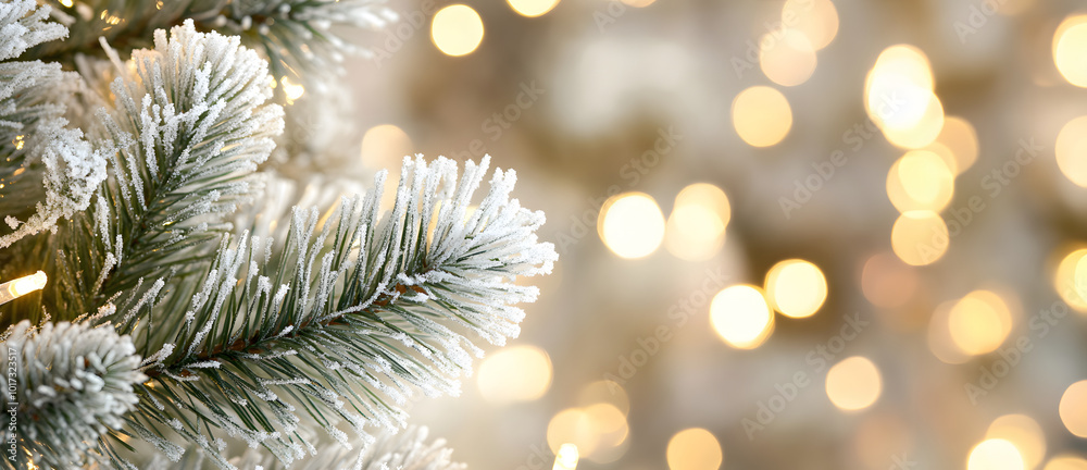 Close-up of a Pine Branch with Frost