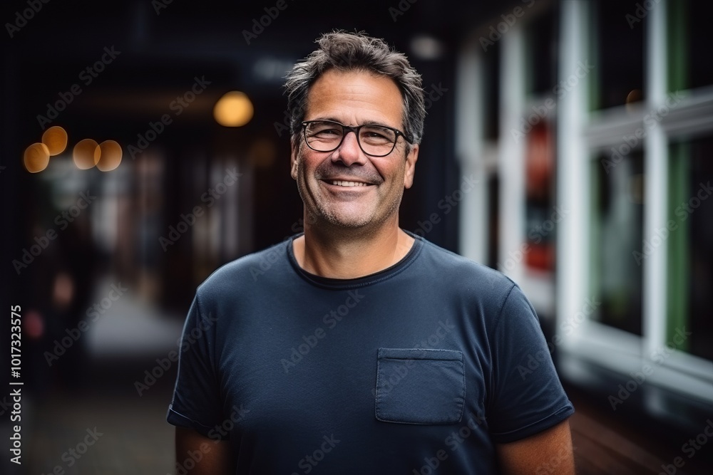 Portrait of a handsome man smiling at the camera while wearing glasses Portrait of a handsome man smiling at the camera while wearing glasses