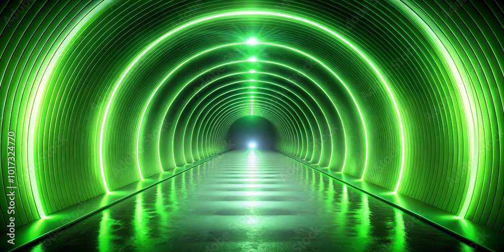 A futuristic tunnel illuminated by a luminous green glow, reflecting on a wet surface, offering a path into the unknown. A futuristic tunnel illuminated by a luminous green glow, reflecting on a wet surface, offering a path into the unknown.
