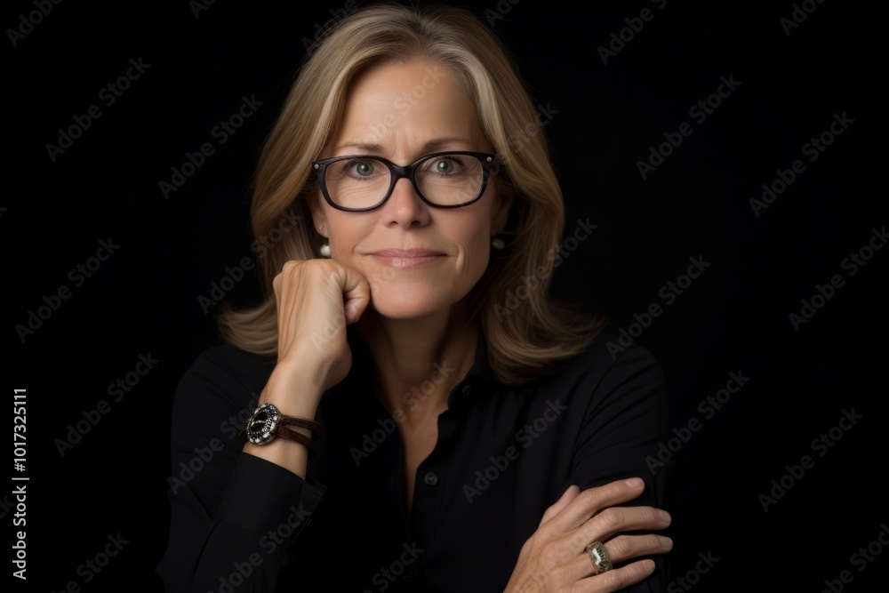 Portrait of a mature business woman with glasses on a black background Portrait of a mature business woman with glasses on a black background