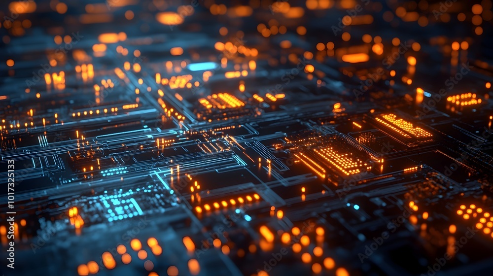 Obraz premium Glowing futuristic quantum computer with intricate circuits and components in a modern high tech laboratory setting representing the cutting edge of technology and innovation